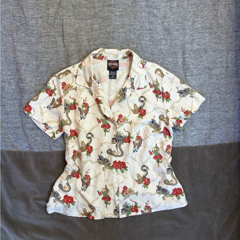 Floral and Snake Print Button-Up Shirt